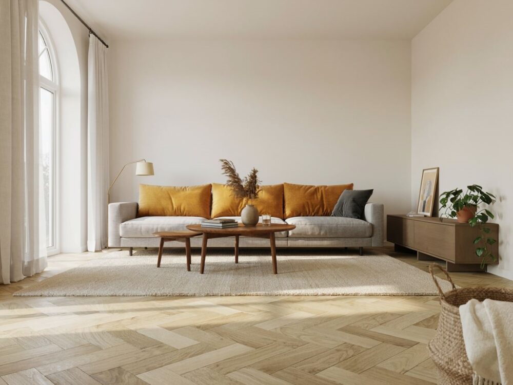 żółta sofa w salonie
